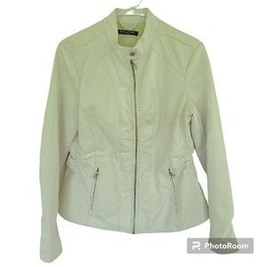 BACCINI Ivory Faux Vegan Leather Jacket Sz Med Contemporary